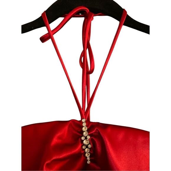 B. Darlin  juniors red satin halter style dress size 13/14 - Picture 4 of 6